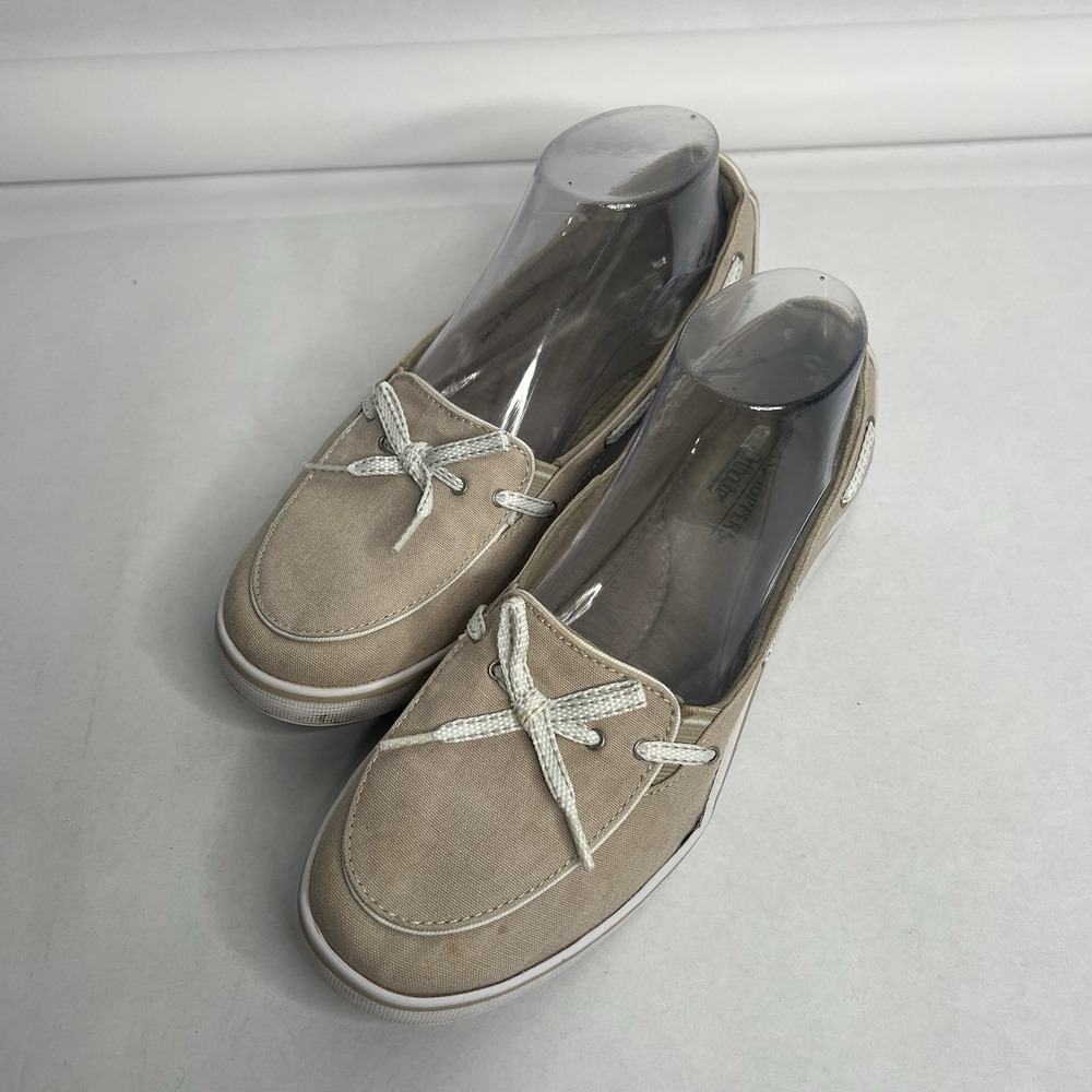 Grasshoppers Ortholite Tan Canvas Boat Shoes Womens 9M EF52816 Slip On Loafers